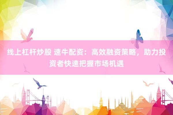 线上杠杆炒股 速牛配资：高效融资策略，助力投资者快速把握市场机遇