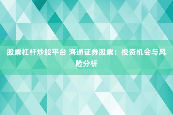股票杠杆炒股平台 海通证券股票：投资机会与风险分析