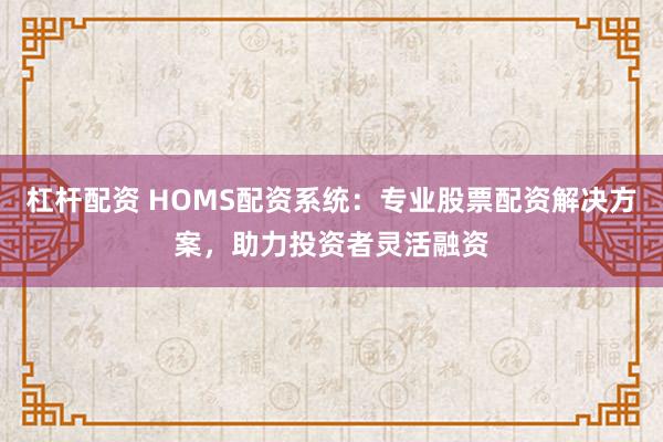 杠杆配资 HOMS配资系统：专业股票配资解决方案，助力投资者灵活融资