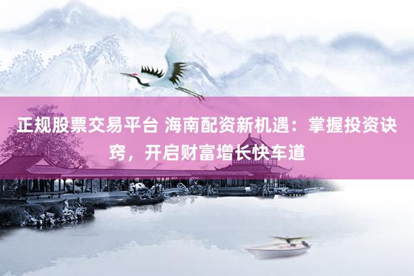 正规股票交易平台 海南配资新机遇：掌握投资诀窍，开启财富增长快车道