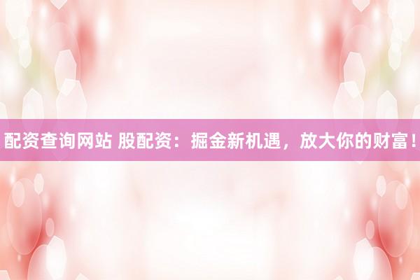 配资查询网站 股配资：掘金新机遇，放大你的财富！