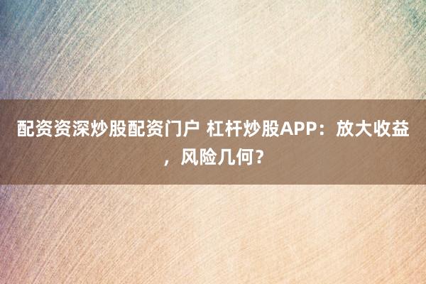 配资资深炒股配资门户 杠杆炒股APP：放大收益，风险几何？
