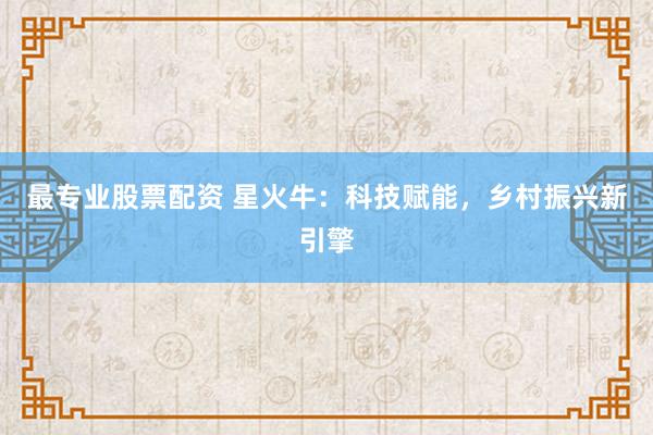最专业股票配资 星火牛：科技赋能，乡村振兴新引擎