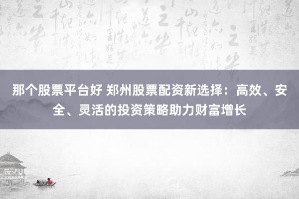 那个股票平台好 郑州股票配资新选择：高效、安全、灵活的投资策略助力财富增长
