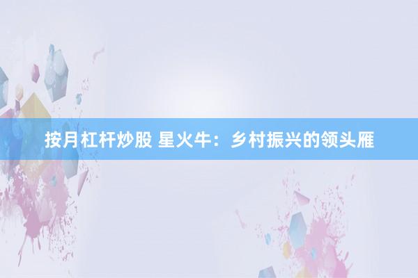 按月杠杆炒股 星火牛：乡村振兴的领头雁