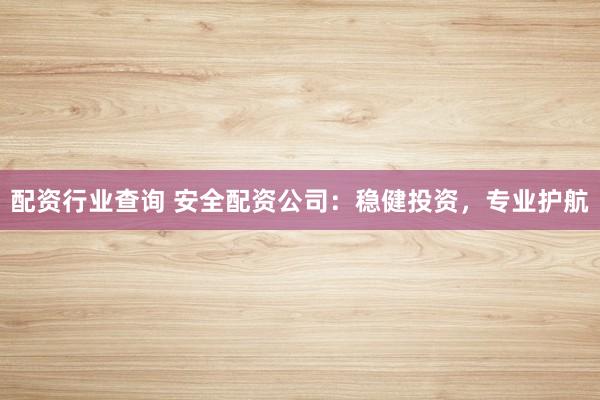 配资行业查询 安全配资公司：稳健投资，专业护航