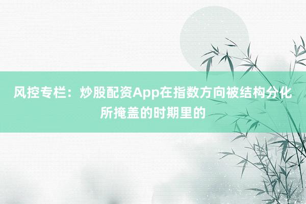 风控专栏：炒股配资App在指数方向被结构分化所掩盖的时期里的