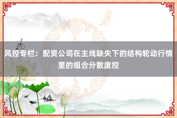 风控专栏：配资公司在主线缺失下的结构轮动行情里的组合分散度控