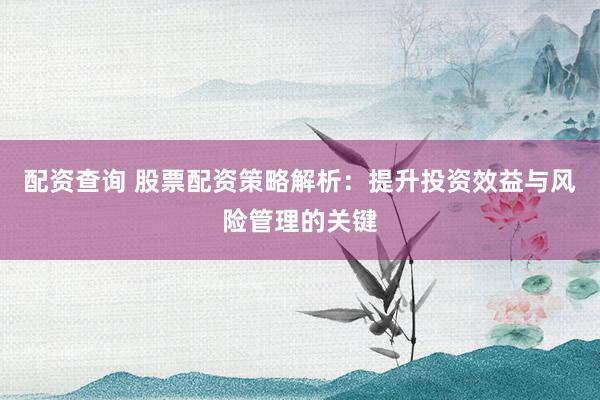 配资查询 股票配资策略解析：提升投资效益与风险管理的关键