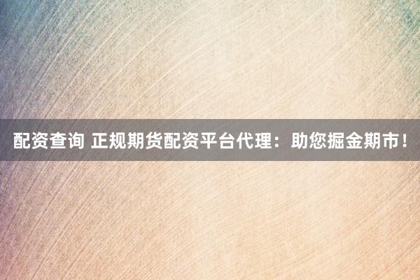 配资查询 正规期货配资平台代理：助您掘金期市！