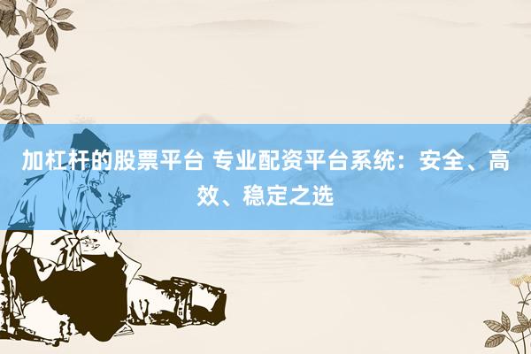 加杠杆的股票平台 专业配资平台系统：安全、高效、稳定之选